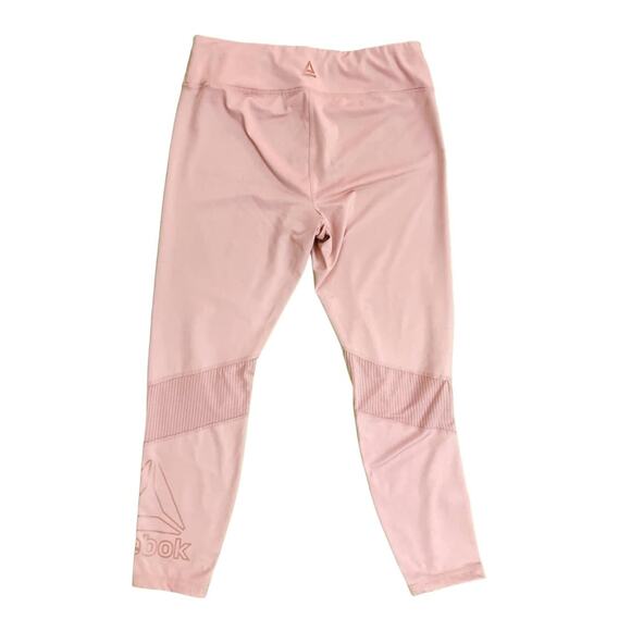 Reebok Women's Pink Logo Activewear Yoga Mesh Insert Leggings Pants Pocket SZ L - Picture 2 of 9